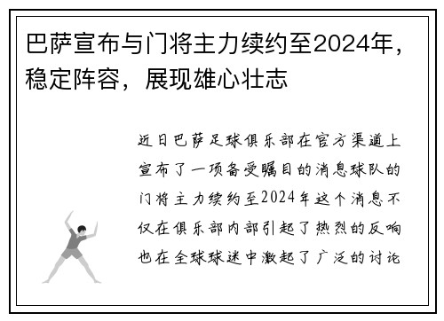 巴萨宣布与门将主力续约至2024年，稳定阵容，展现雄心壮志